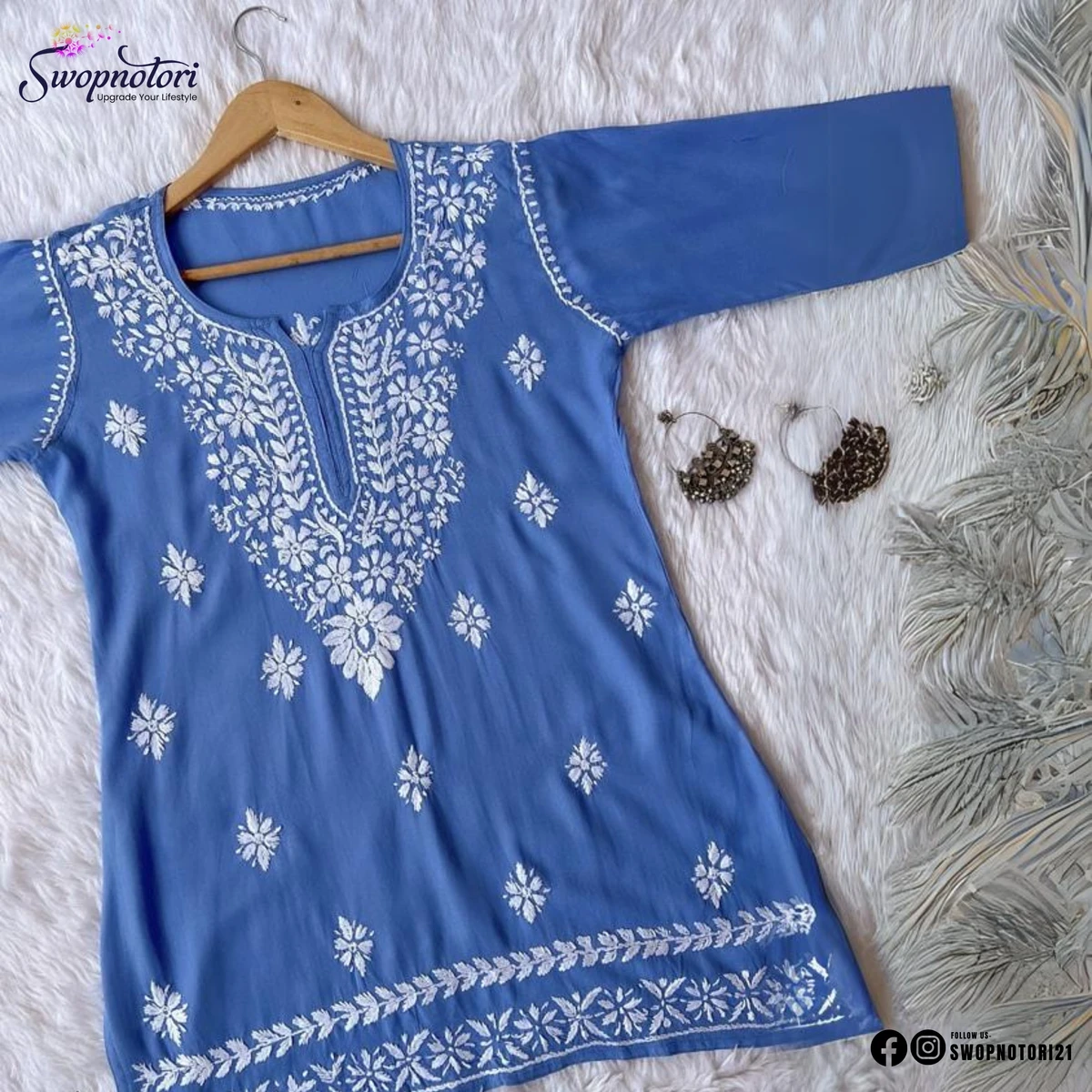 EMBROIDERED WORK SHORT KURTI | SKY BLUE