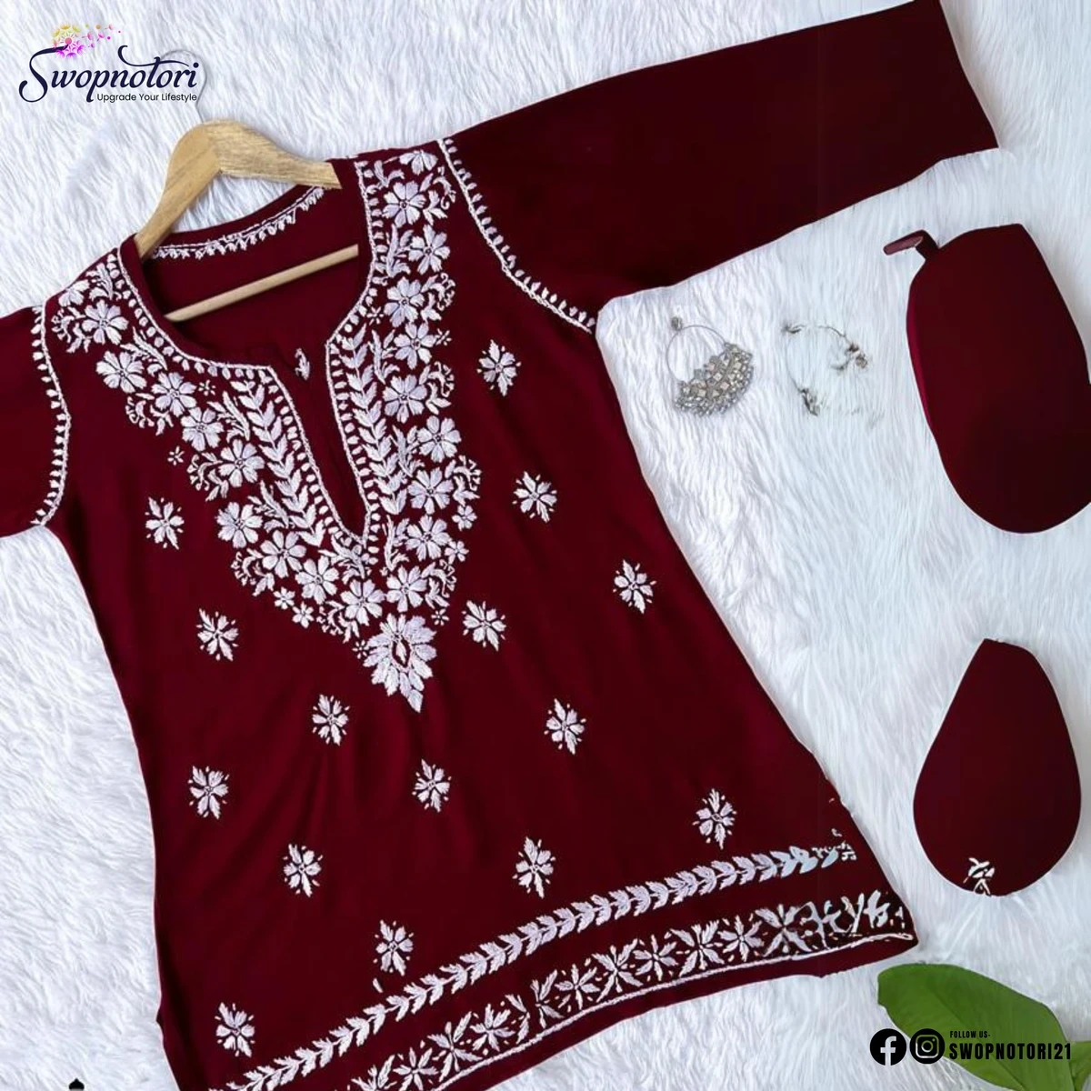 EMBROIDERED WORK SHORT KURTI | DARK MAROON