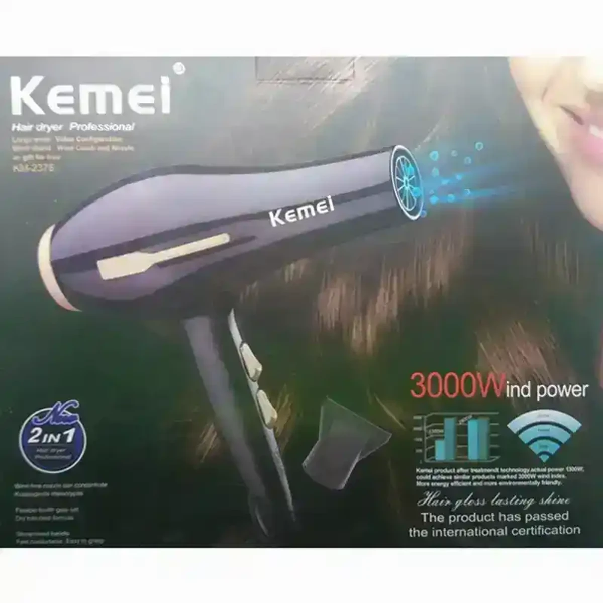 KEMEI 2 IN 1 HAIR DRYER 3000W