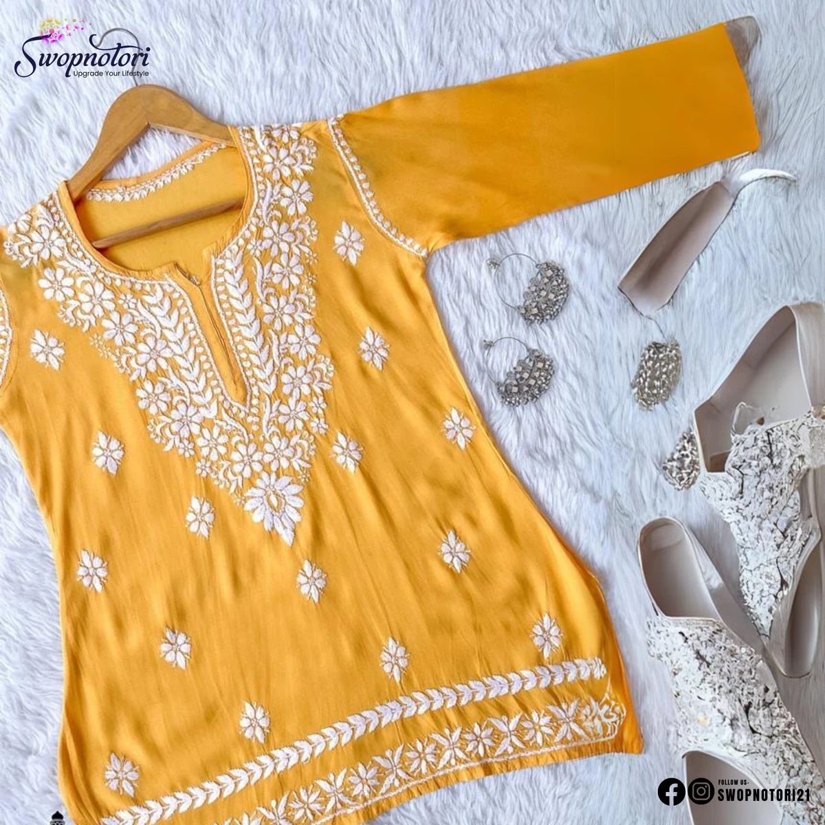 EMBROIDERED WORK SHORT KURTI | YELLOW