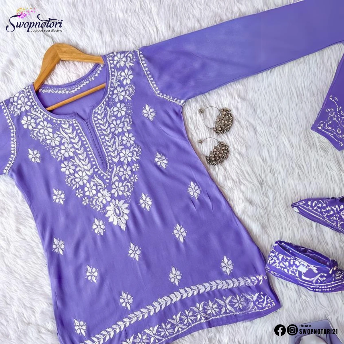 EMBROIDERED WORK SHORT KURTI | LAVENDER