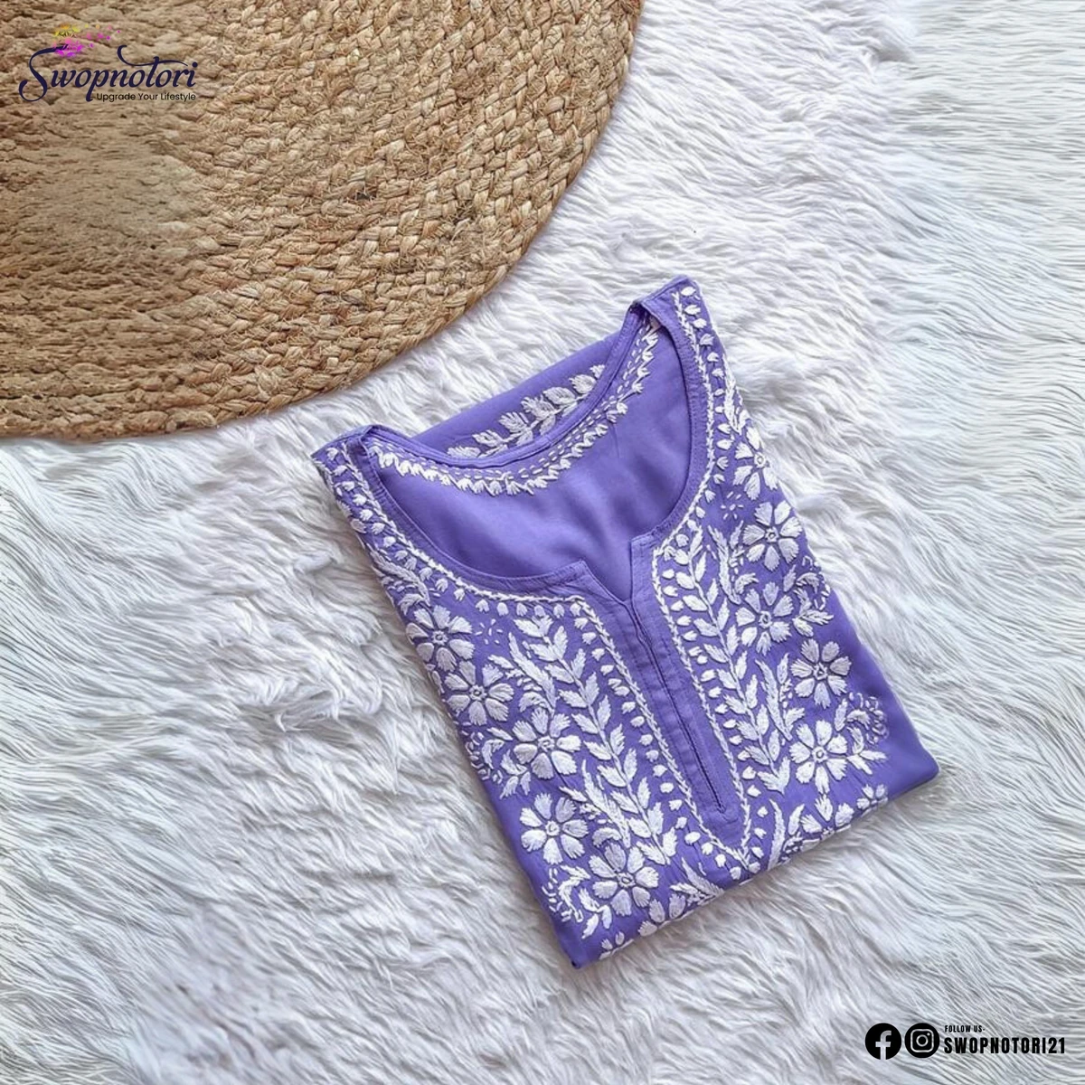 EMBROIDERED WORK SHORT KURTI | LAVENDER